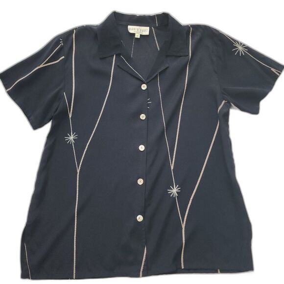 NWT Vintage David Dart Collection Black Button Down Short Sleeve Shirt - Picture 1 of 10